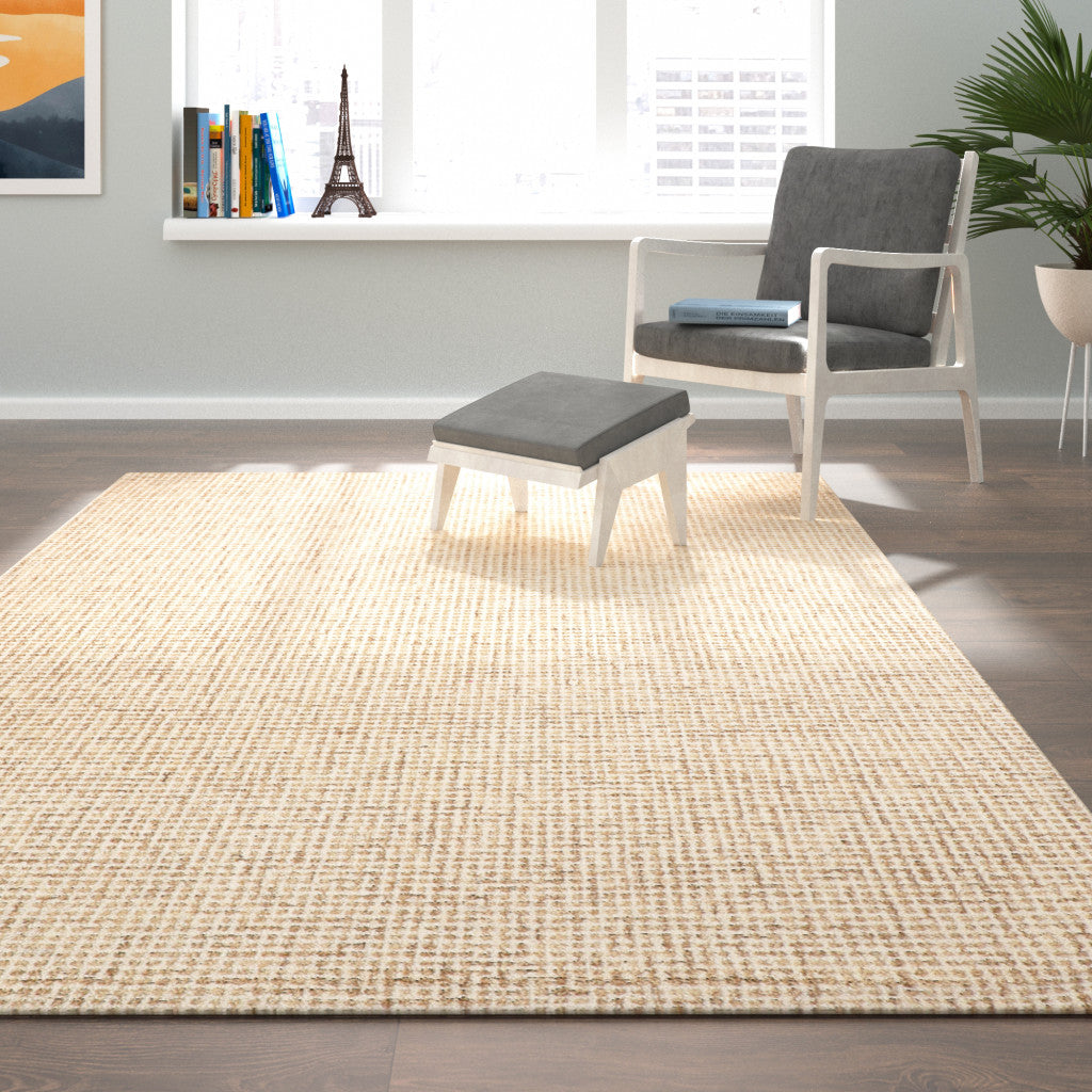 8 x 10 Beige & Ivory Wool Checkered Hand Tufted Rug