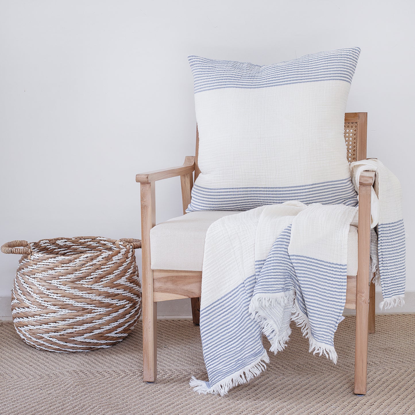 Blue Striped Cotton Pillow