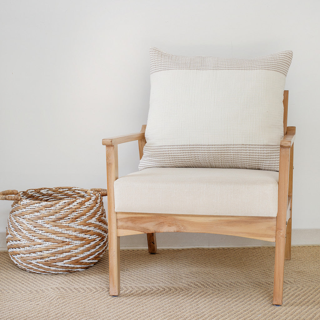 Beige & Ivory Striped Cotton Pillow