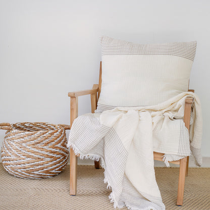 Beige & Ivory Striped Cotton Pillow