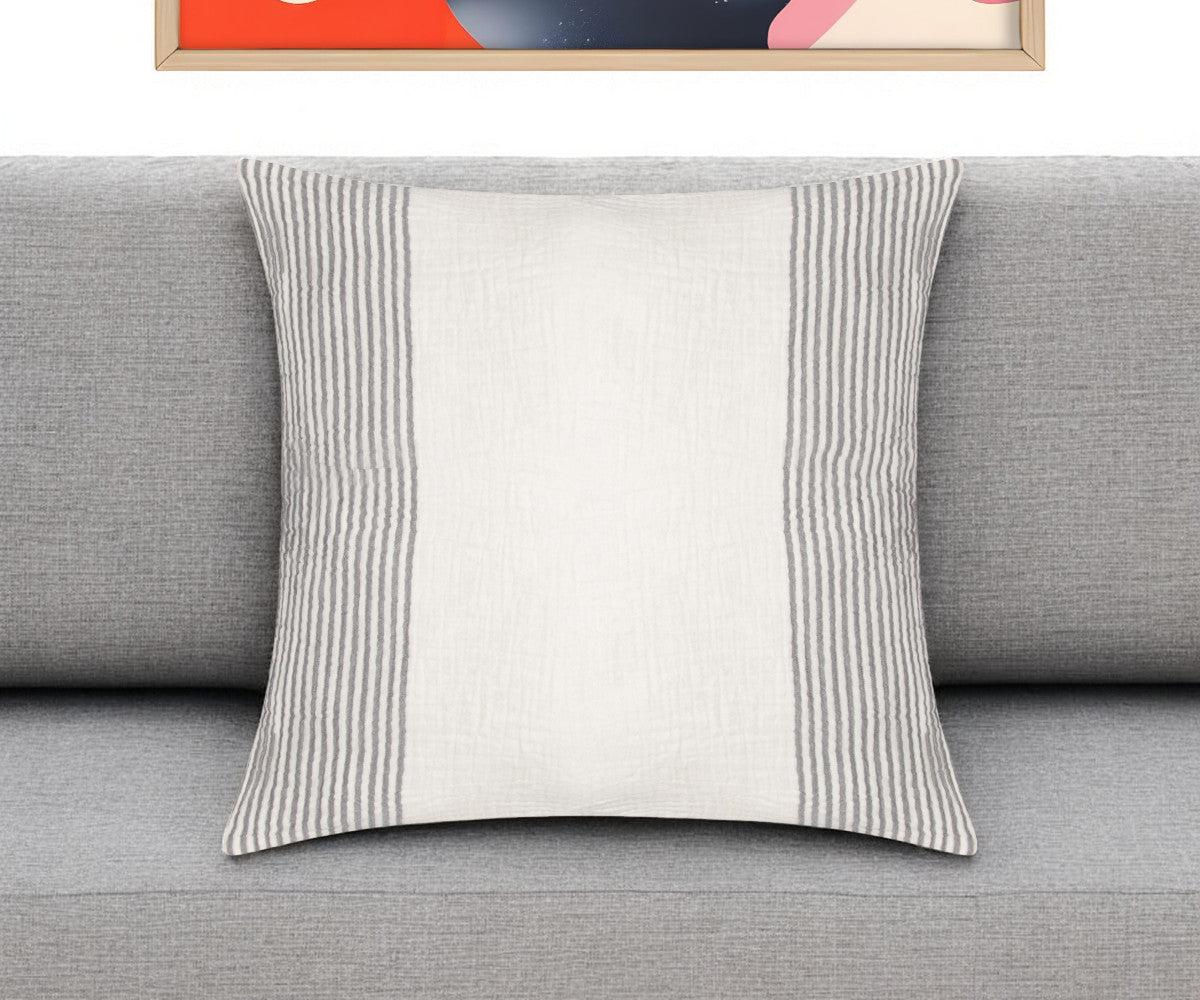 Gray & Ivory Striped Cotton Pillow
