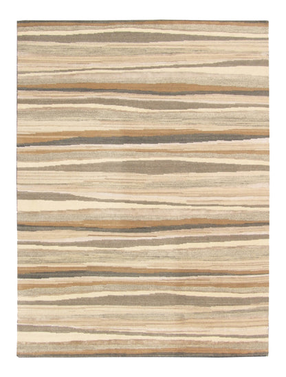 9 x 12 Beige & Brown Wool Stripe Hand Loomed Rug