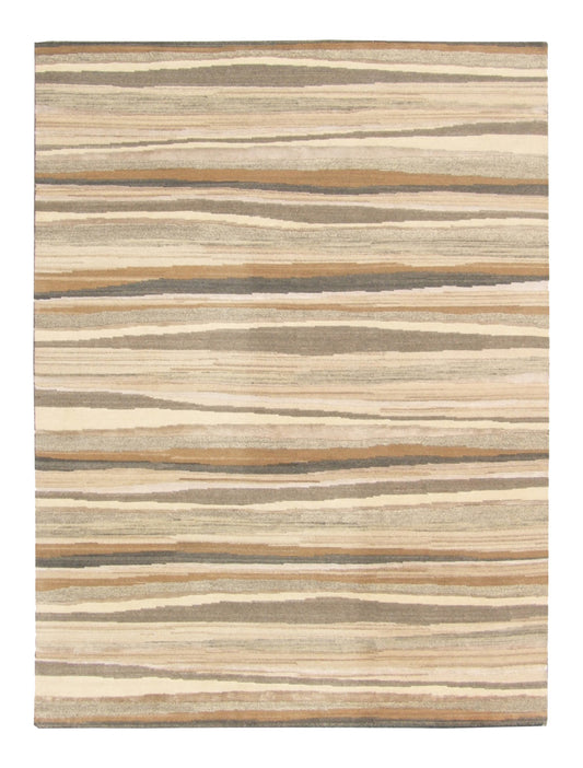 9 x 12 Beige & Brown Wool Stripe Hand Loomed Rug