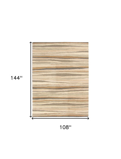 9 x 12 Beige & Brown Wool Stripe Hand Loomed Rug