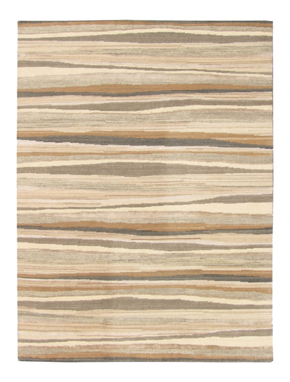 9 x 12 Beige & Brown Wool Stripe Hand Loomed Rug