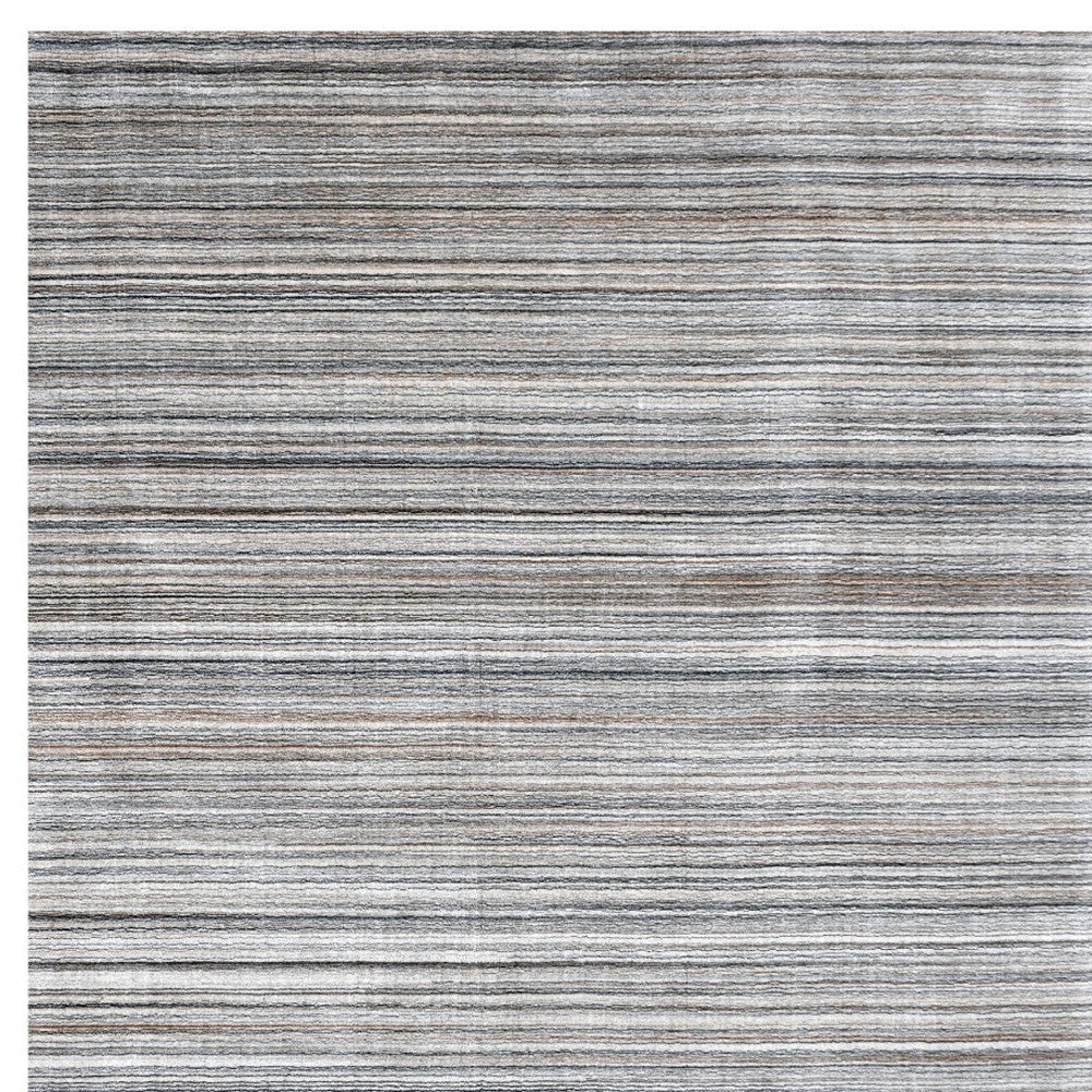 8 x 10 Gray Wool Blend Stripe Hand Loomed Rug