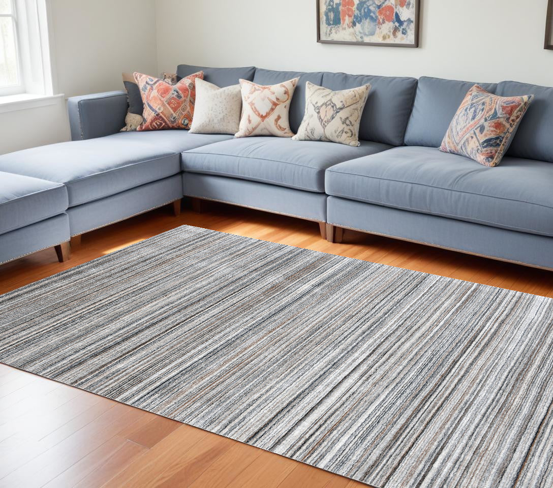 8 x 10 Gray Wool Blend Stripe Hand Loomed Rug