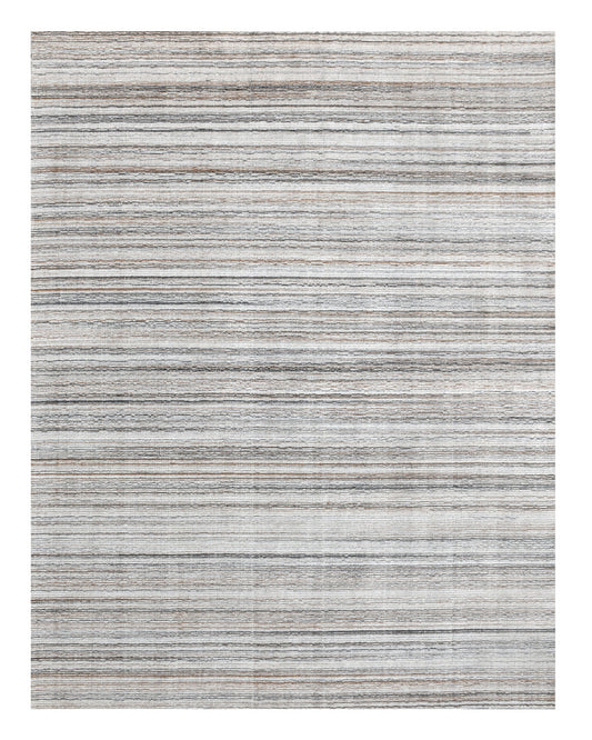 8 x 10 Beige & Gray Wool Blend Lines Hand Loomed Rug