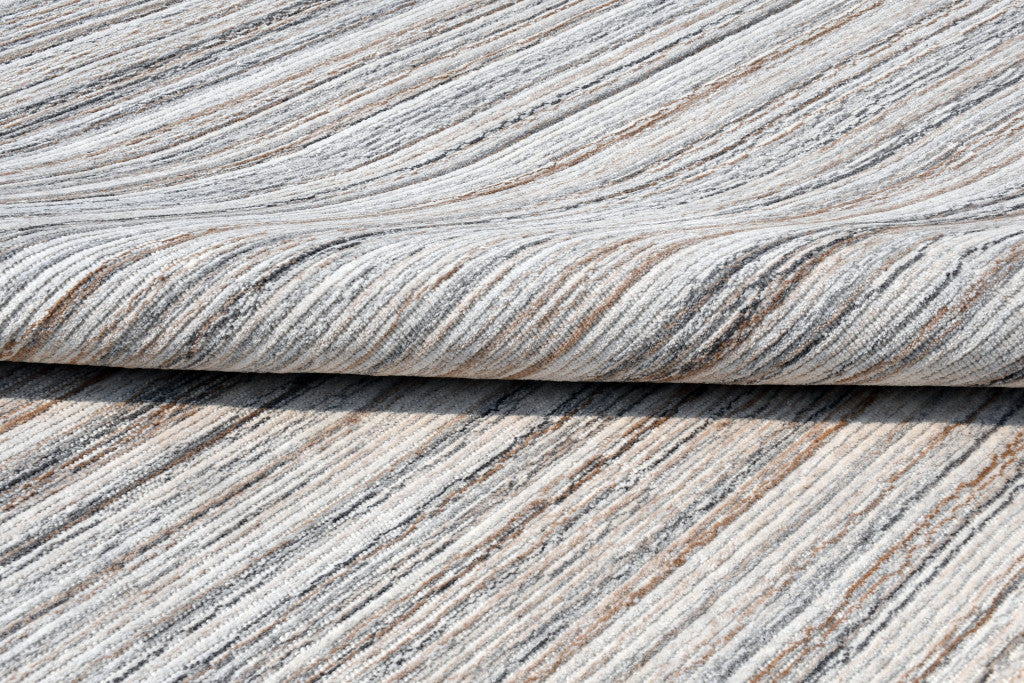 8 x 10 Beige & Gray Wool Blend Lines Hand Loomed Rug