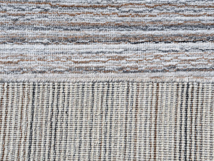 8 x 10 Beige & Gray Wool Blend Lines Hand Loomed Rug