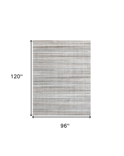 8 x 10 Beige & Gray Wool Blend Lines Hand Loomed Rug