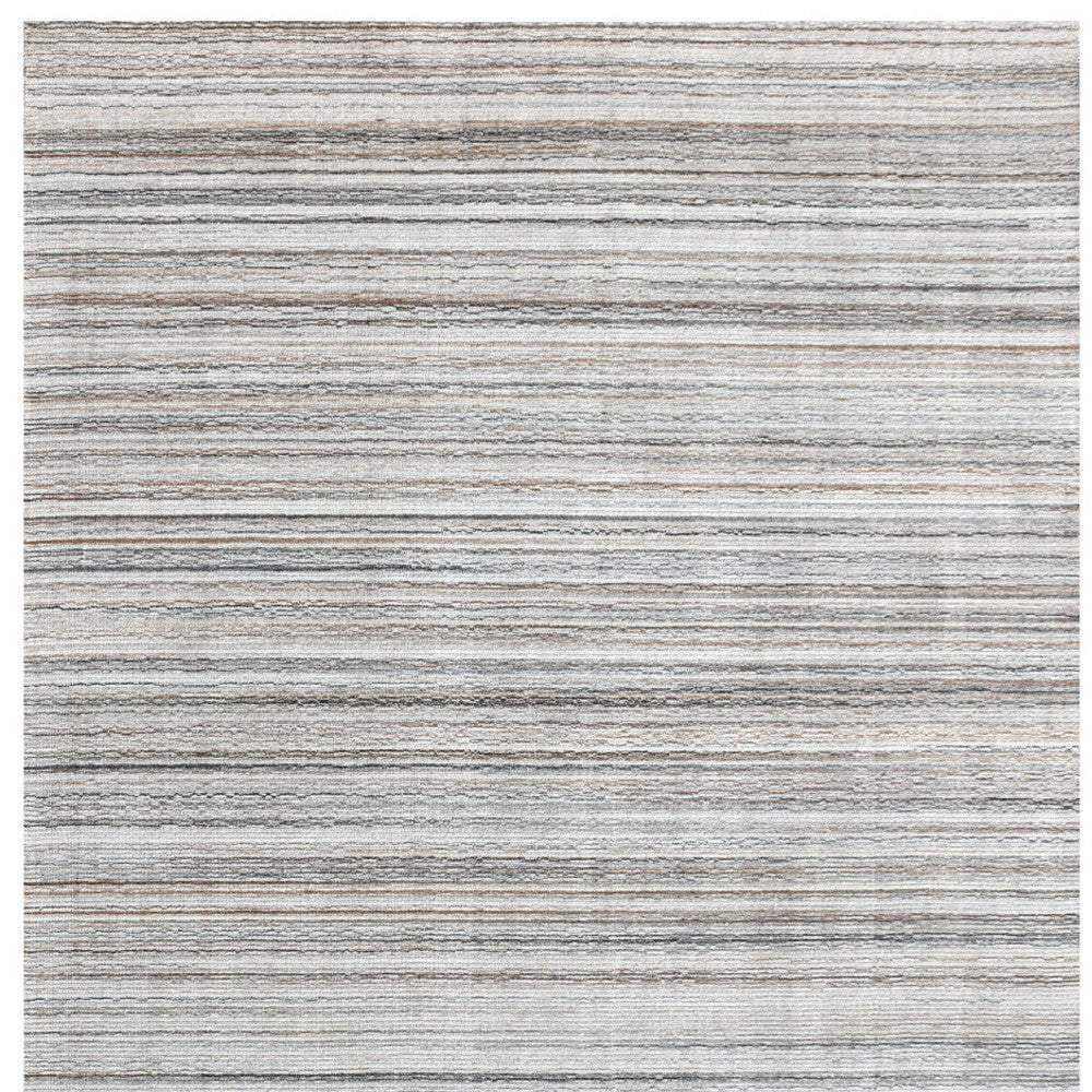 8 x 10 Beige & Gray Wool Blend Lines Hand Loomed Rug