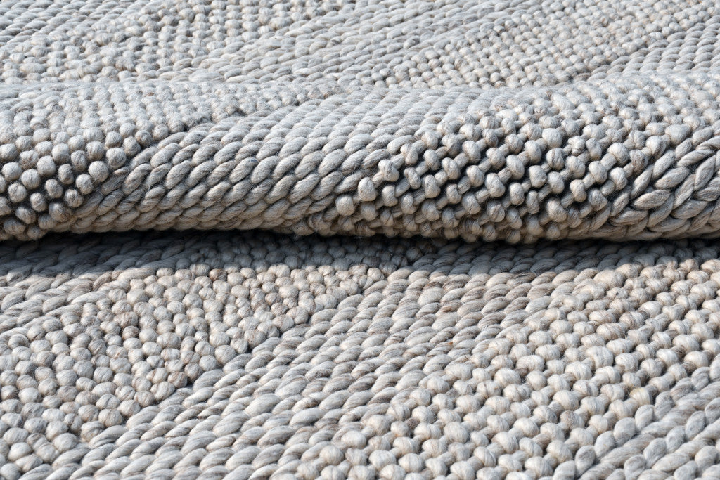 8 x 10 Beige & Gray Wool Blend Striped Hand Loomed Rug