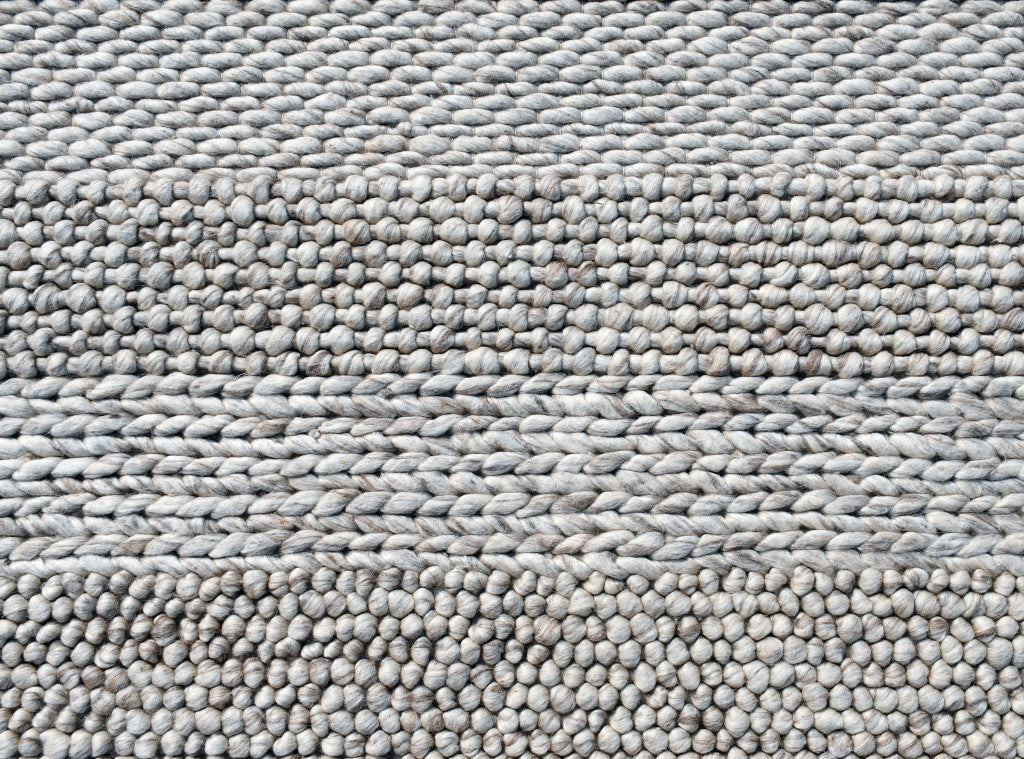 8 x 10 Beige & Gray Wool Blend Striped Hand Loomed Rug