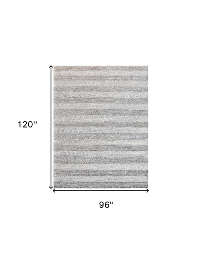 8 x 10 Beige & Gray Wool Blend Striped Hand Loomed Rug