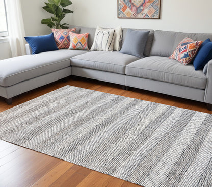 8 x 10 Beige & Gray Wool Blend Striped Hand Loomed Rug