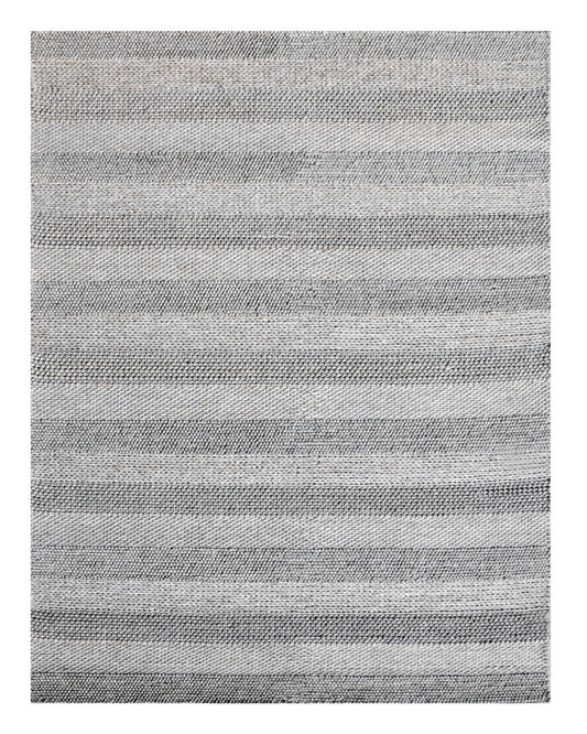 8 x 10 Beige & Gray Wool Blend Striped Hand Loomed Rug