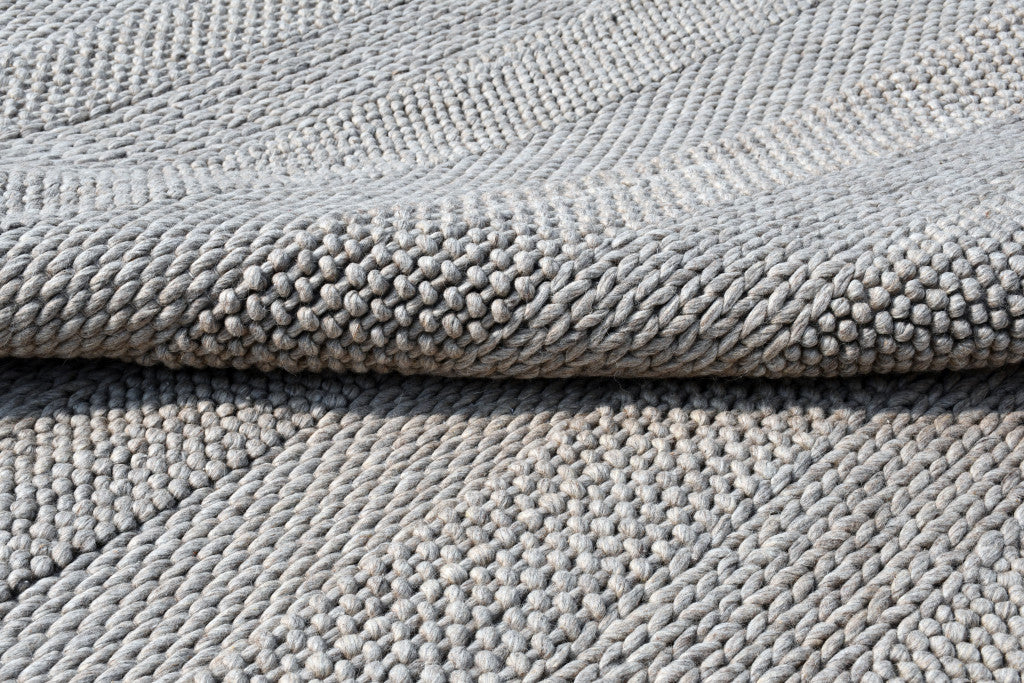 8 x 10 Beige & Gray Wool Blend Striped Hand Loomed Rug