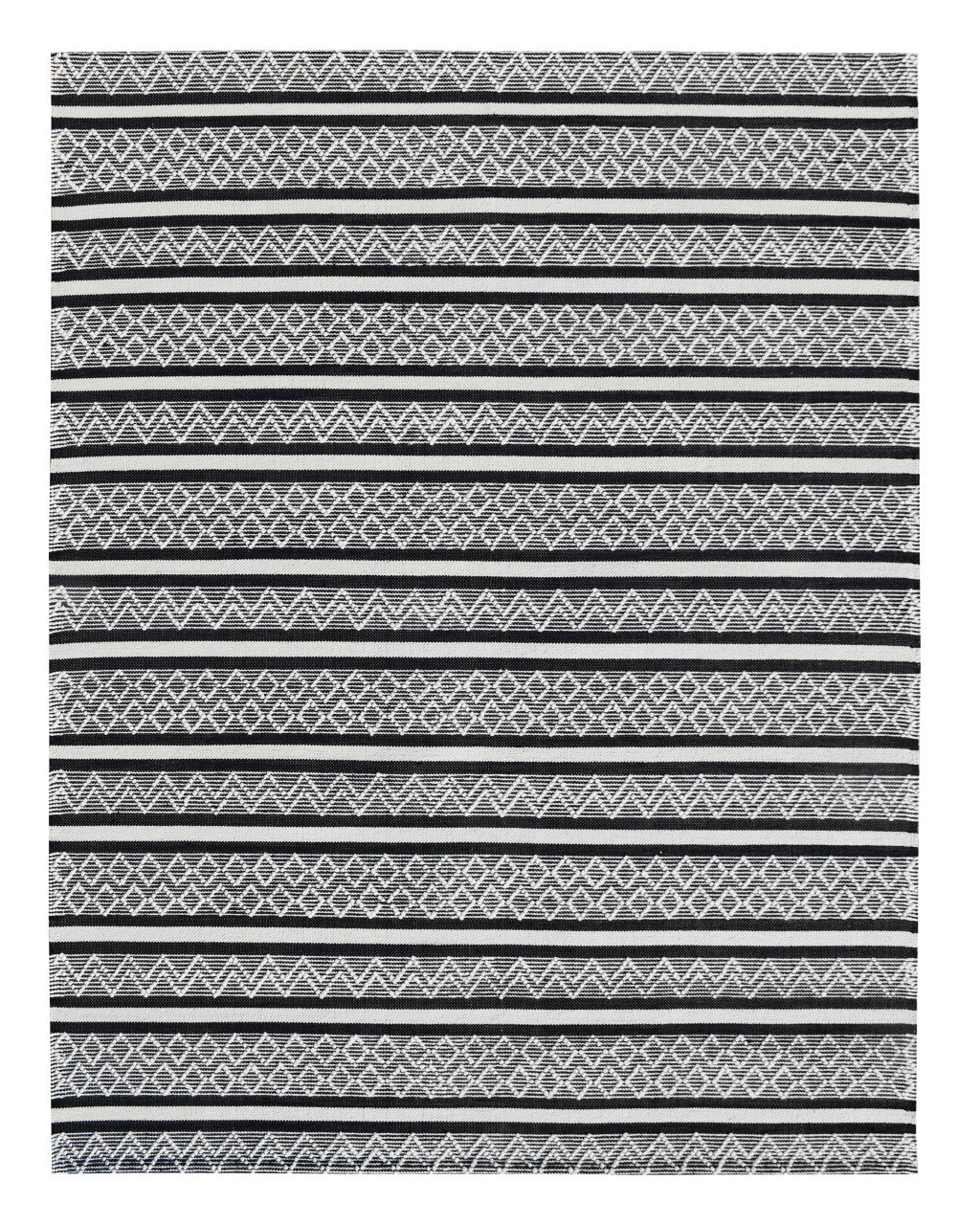 8 x 10 Black & White Wool Geometric Stripe Hand Loomed Rug
