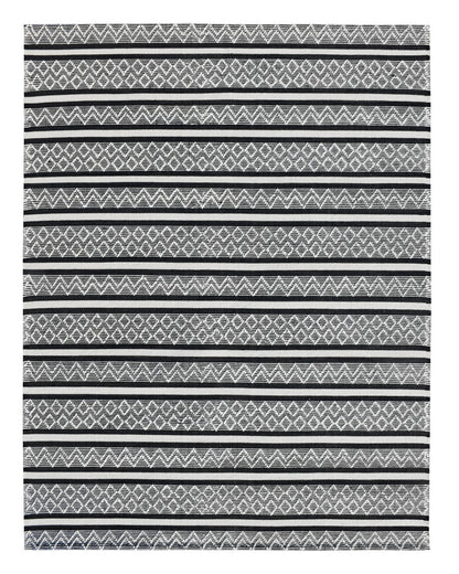 8 x 10 Black & White Wool Geometric Stripe Hand Loomed Rug