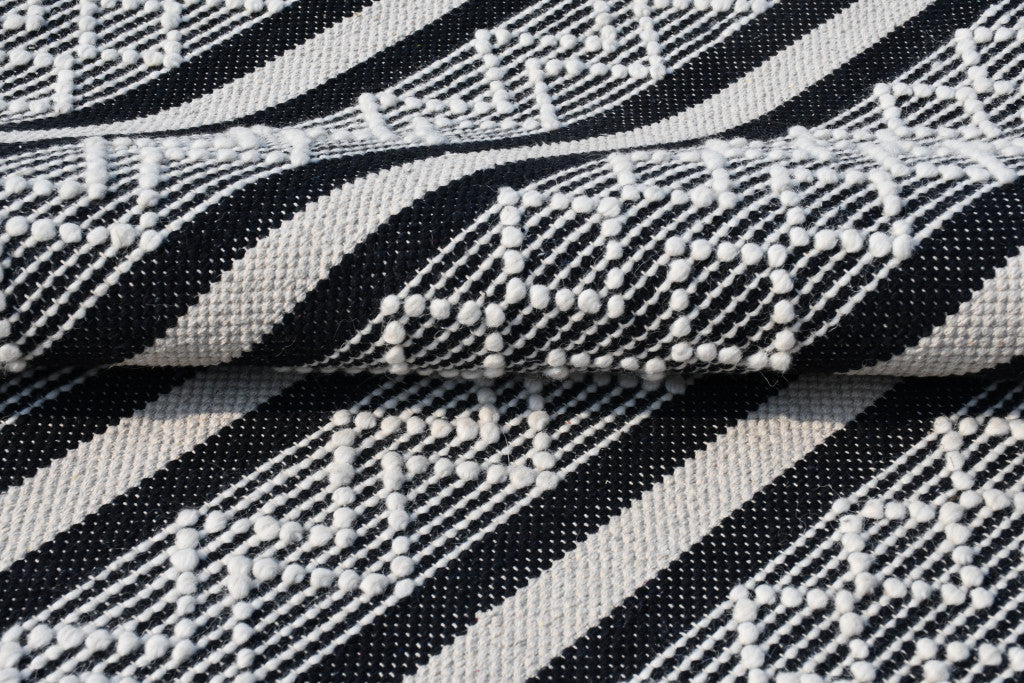8 x 10 Black & White Wool Geometric Stripe Hand Loomed Rug