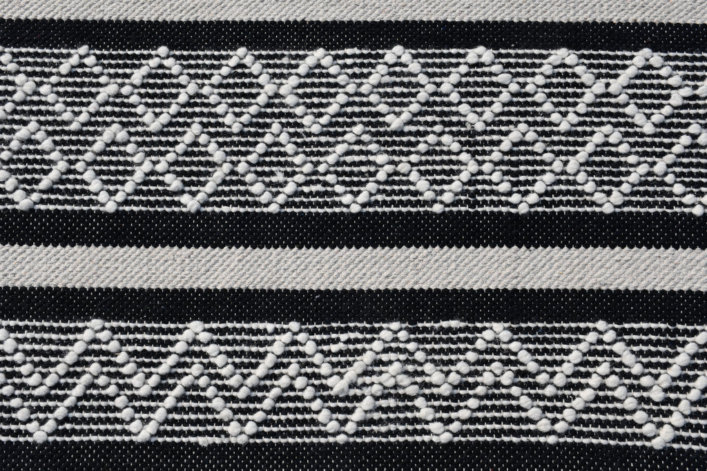 8 x 10 Black & White Wool Geometric Stripe Hand Loomed Rug