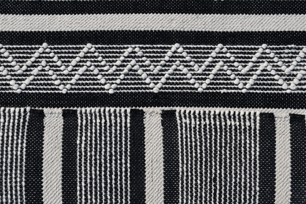 8 x 10 Black & White Wool Geometric Stripe Hand Loomed Rug