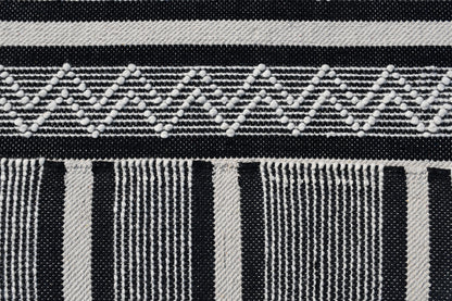 8 x 10 Black & White Wool Geometric Stripe Hand Loomed Rug