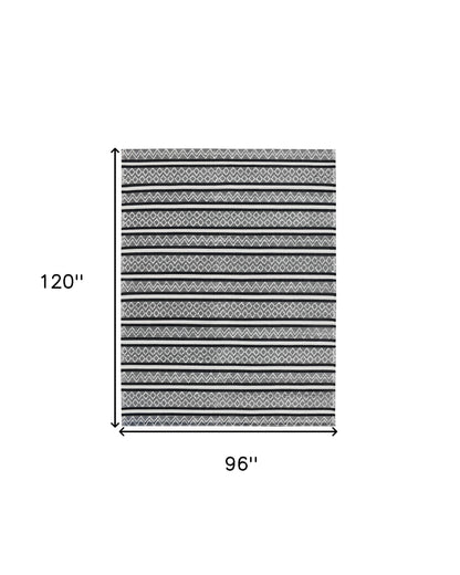 8 x 10 Black & White Wool Geometric Stripe Hand Loomed Rug