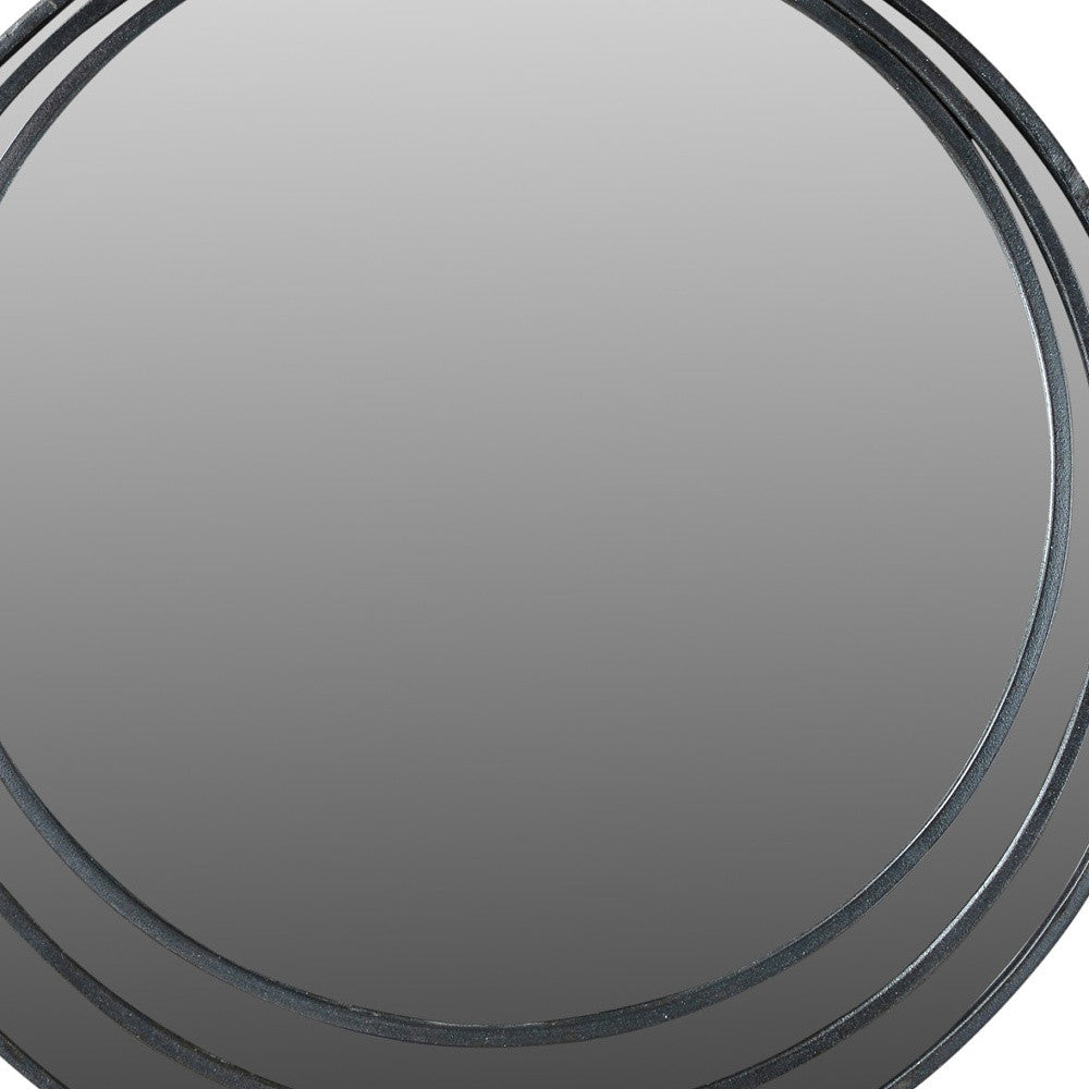 Black Round Metal Framed Accent Mirror