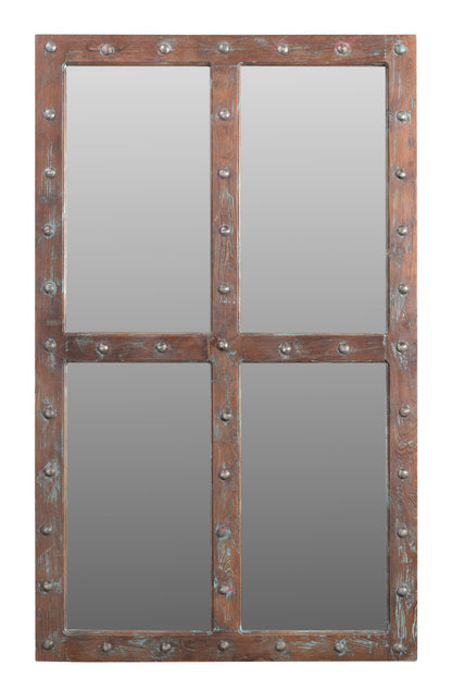 Brown Rustic Solid Wood Window Pane Accent Mirror