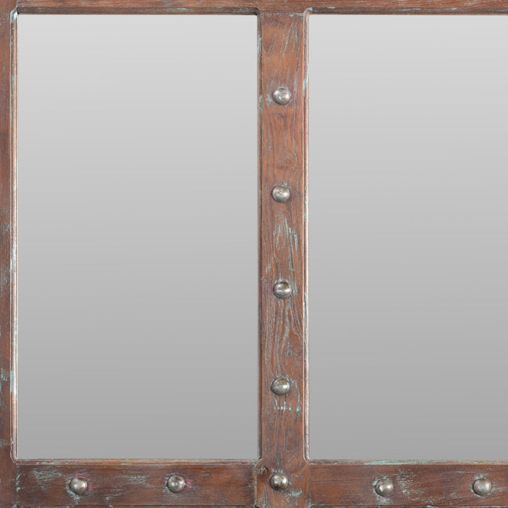 Brown Rustic Solid Wood Window Pane Accent Mirror