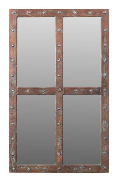 Brown Rustic Solid Wood Window Pane Accent Mirror