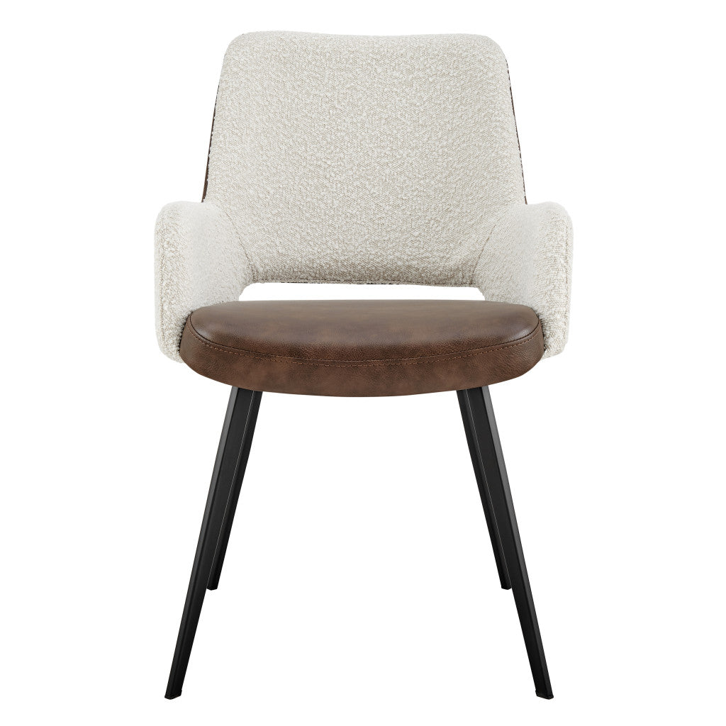Ivory Brown & Black Fabric & Faux Leather Dining Chair
