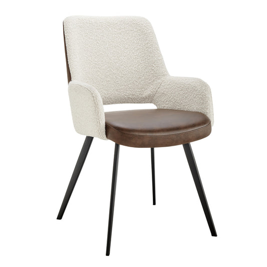 Ivory Brown & Black Fabric & Faux Leather Dining Chair