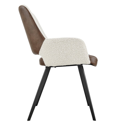 Ivory Brown & Black Fabric & Faux Leather Dining Chair