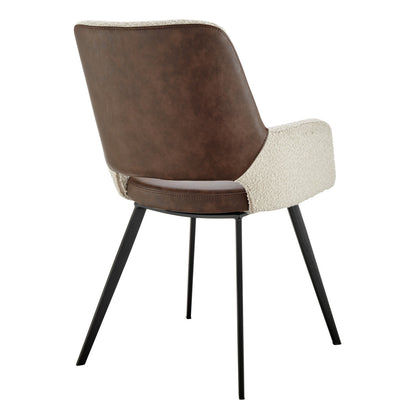 Ivory Brown & Black Fabric & Faux Leather Dining Chair