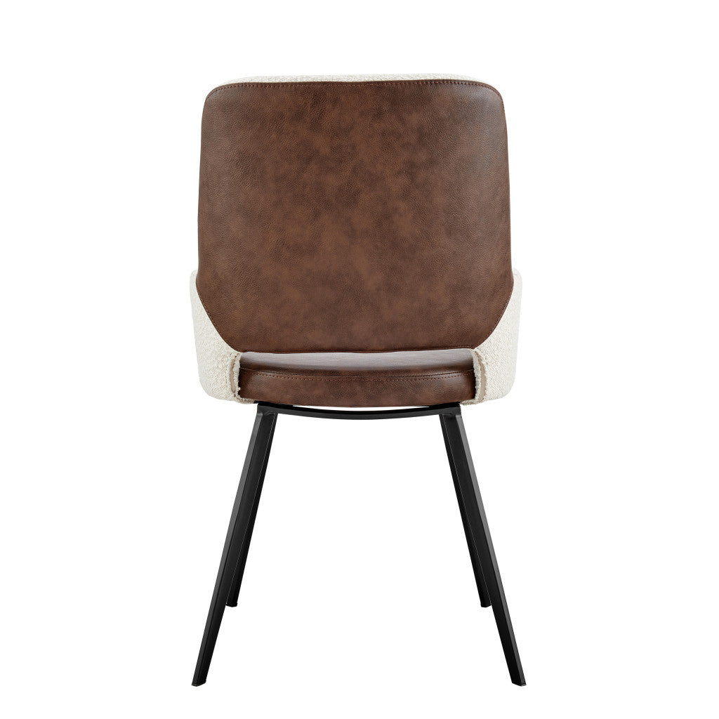 Ivory Brown & Black Fabric & Faux Leather Dining Chair