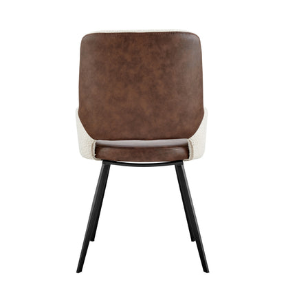 Ivory Brown & Black Fabric & Faux Leather Dining Chair