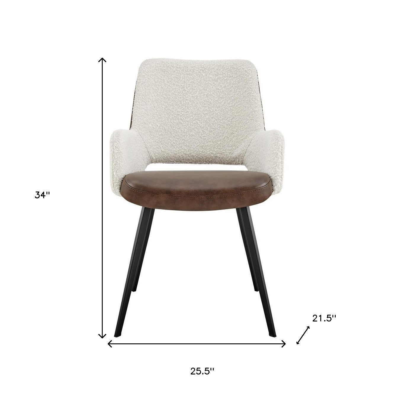 Ivory Brown & Black Fabric & Faux Leather Dining Chair