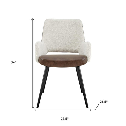 Ivory Brown & Black Fabric & Faux Leather Dining Chair