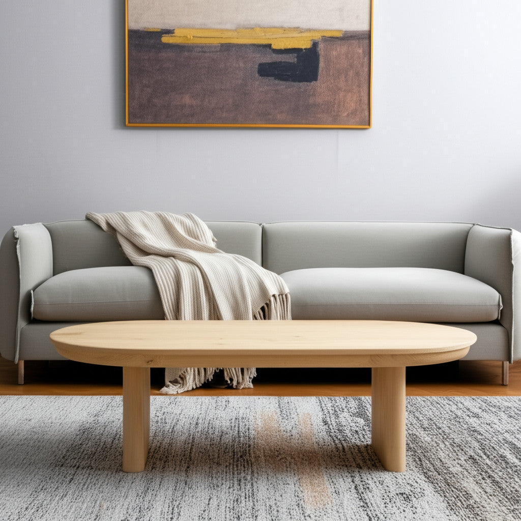 Natural Solid Wood Oval Solid Coffee Table image 1