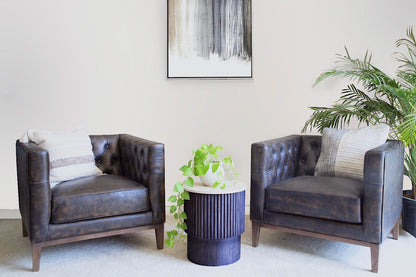 Brown/Black Antiqued Top Grain Leather Club Chair