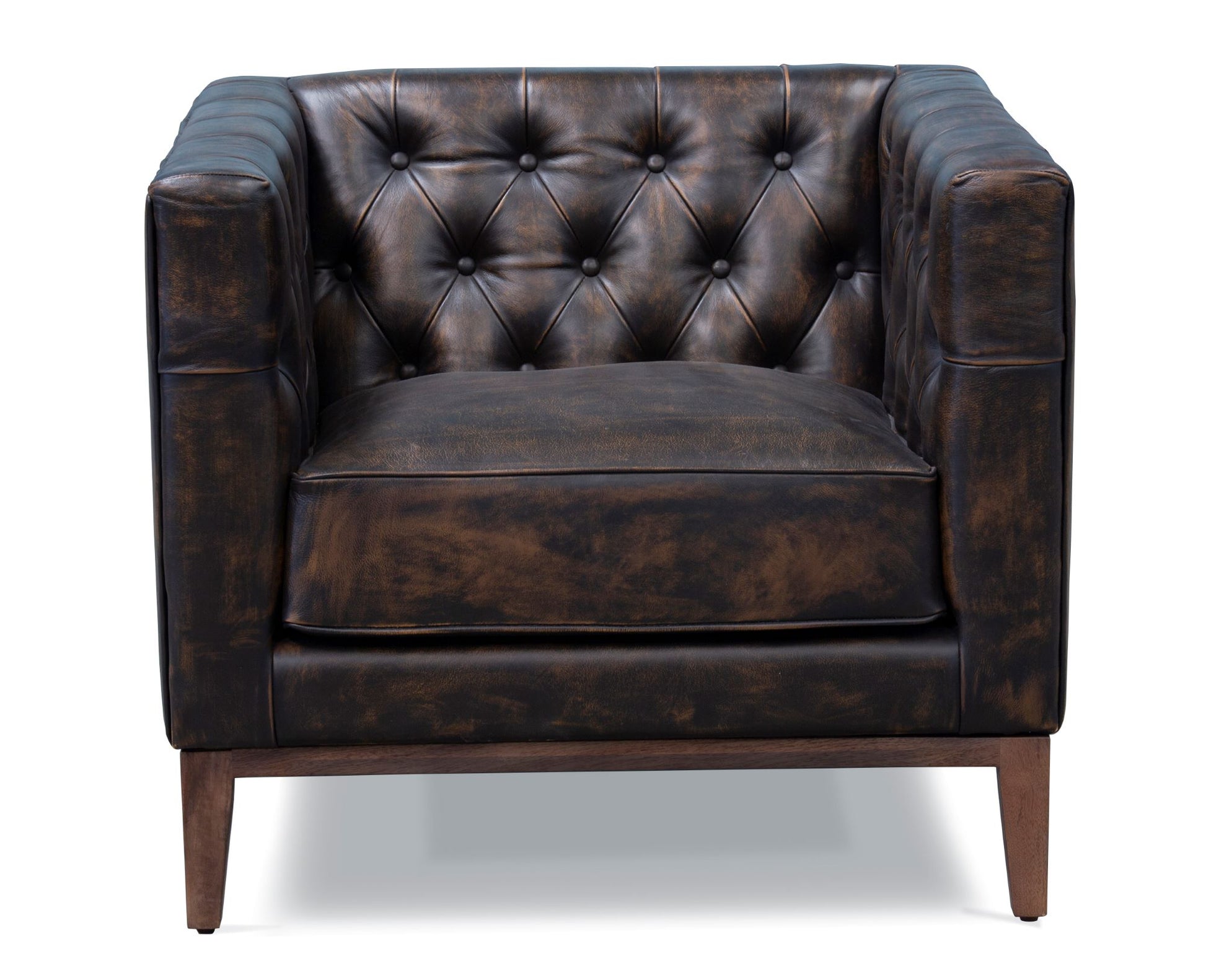 Brown & Black Antiqued Top Grain Leather Tufted Club Chair