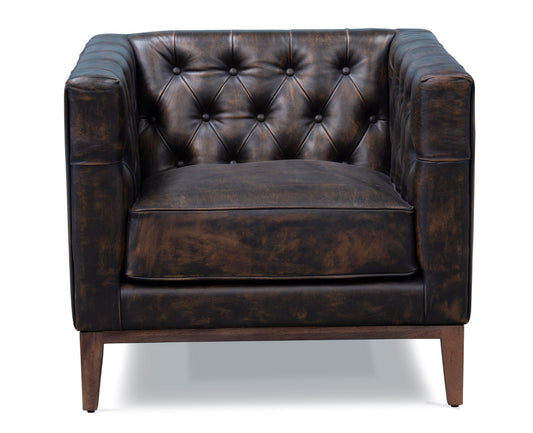 Brown & Black Antiqued Top Grain Leather Tufted Club Chair