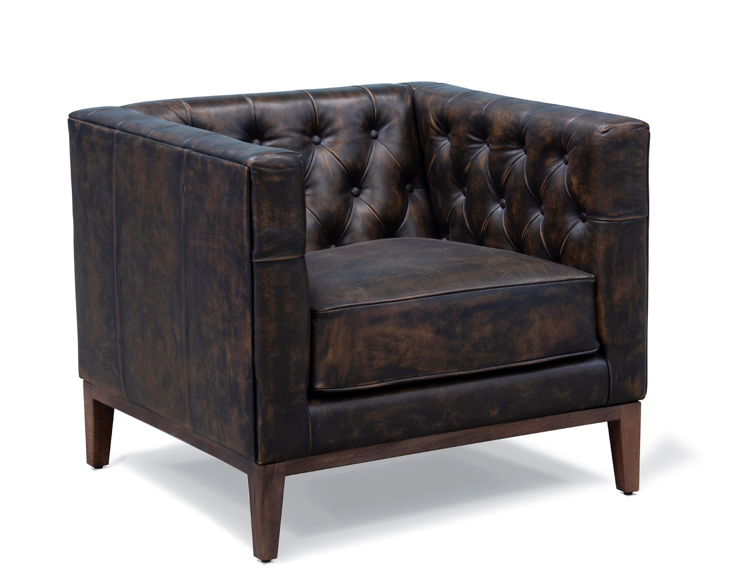 Brown & Black Antiqued Top Grain Leather Tufted Club Chair