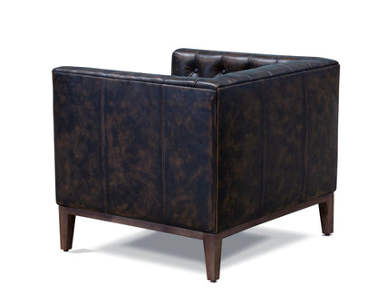 Brown & Black Antiqued Top Grain Leather Tufted Club Chair
