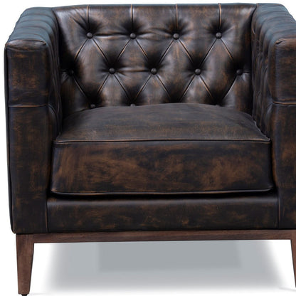 Brown & Black Antiqued Top Grain Leather Tufted Club Chair