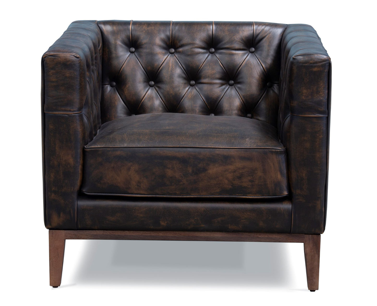 Brown & Black Antiqued Top Grain Leather Tufted Club Chair