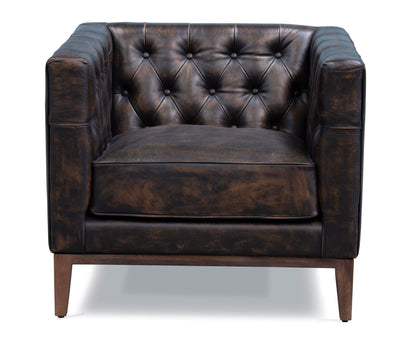 Brown & Black Antiqued Top Grain Leather Tufted Club Chair